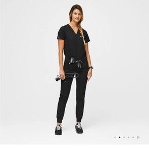 Figs Black Track Pants & Joggers with Adjustable Waist